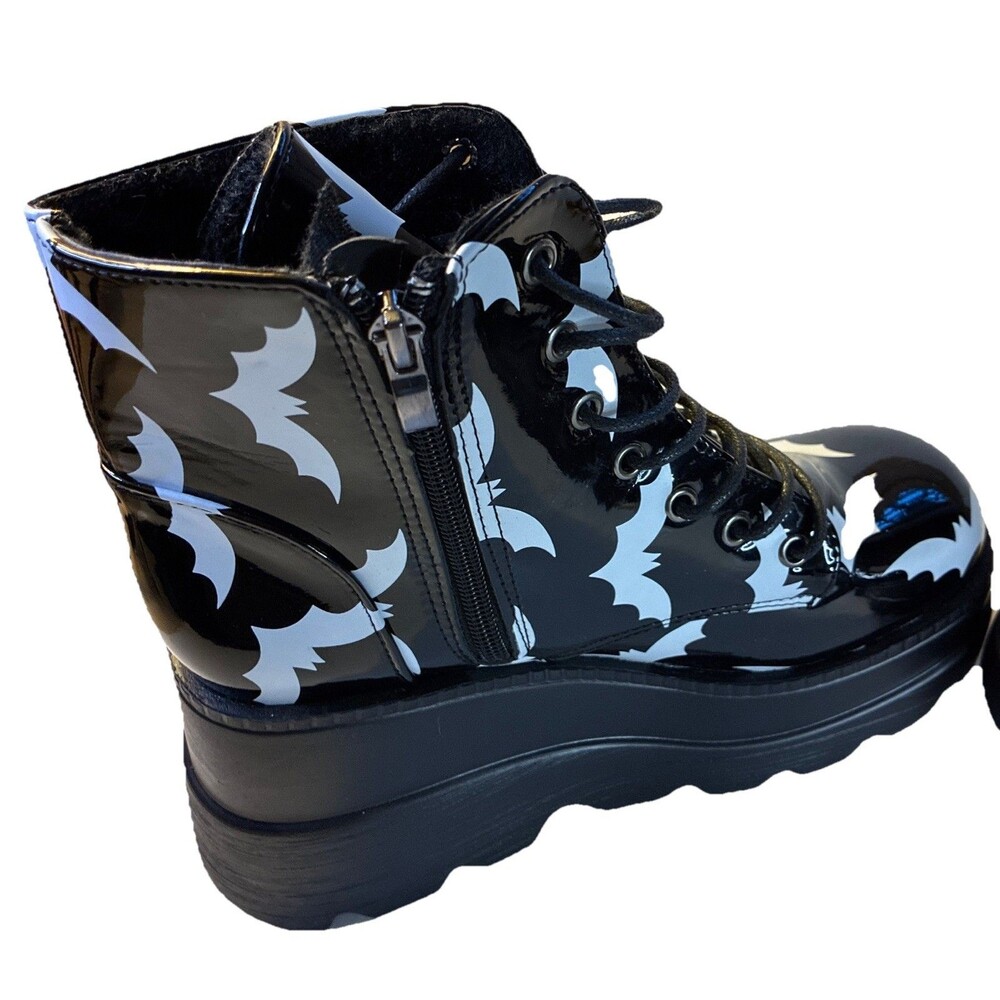 New Women's 7-7.5 Black & White Gothic Punk Platform Boots “Bat Cave Booties" - Picture 6 of 7